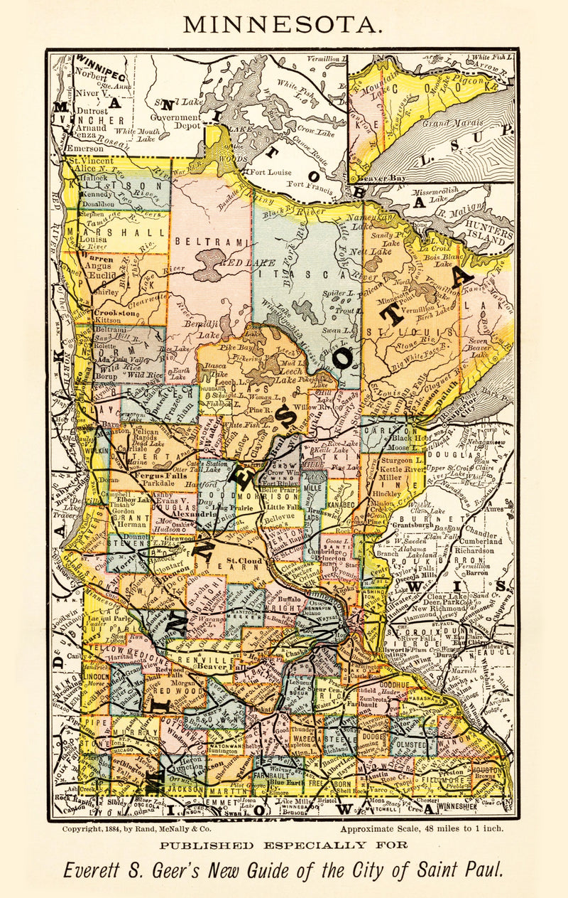 Size comparison using Vintage Map of Minnesota 1884