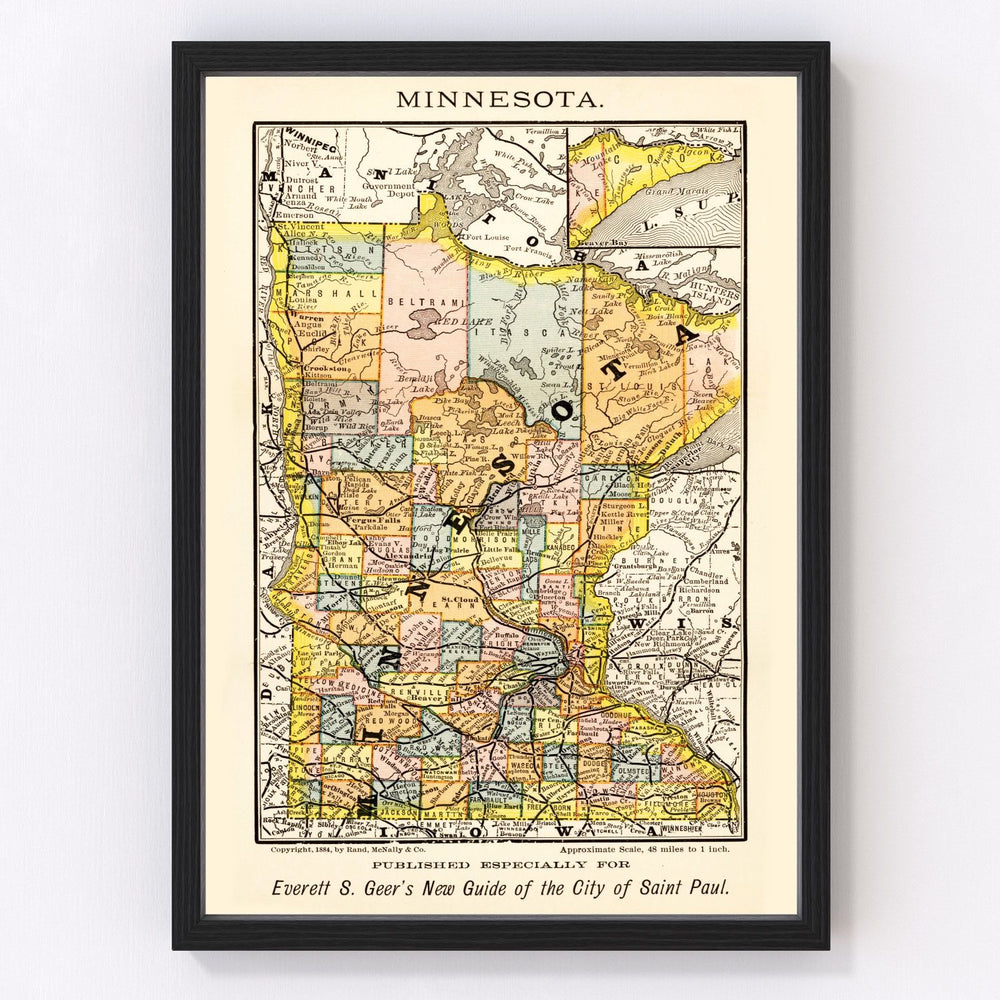 Minnesota Vintage Map 1884