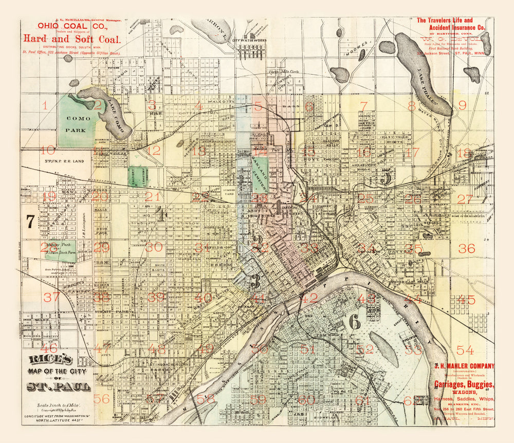 Vintage Map of St. Paul, Minnesota 1884 print style example