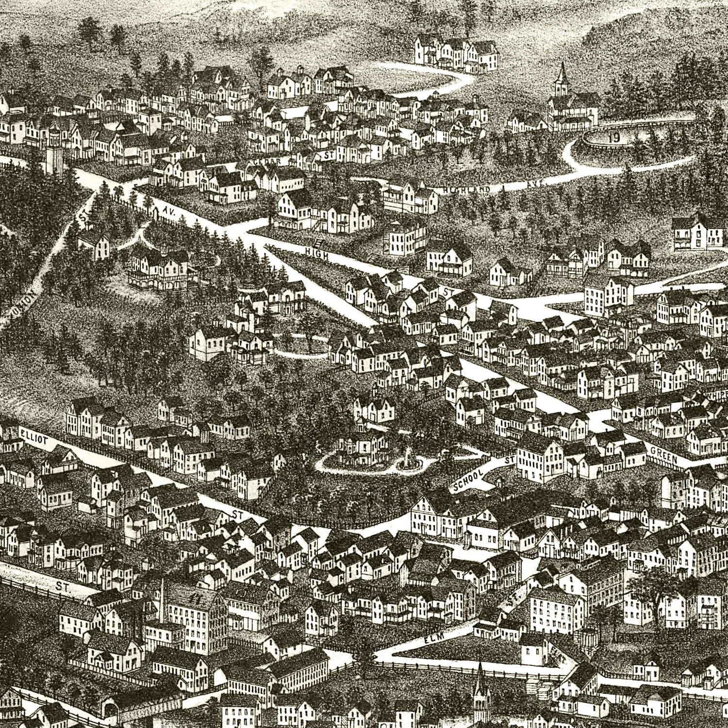Restored historic details from the 1886 city map of Brattleboro, Vermont