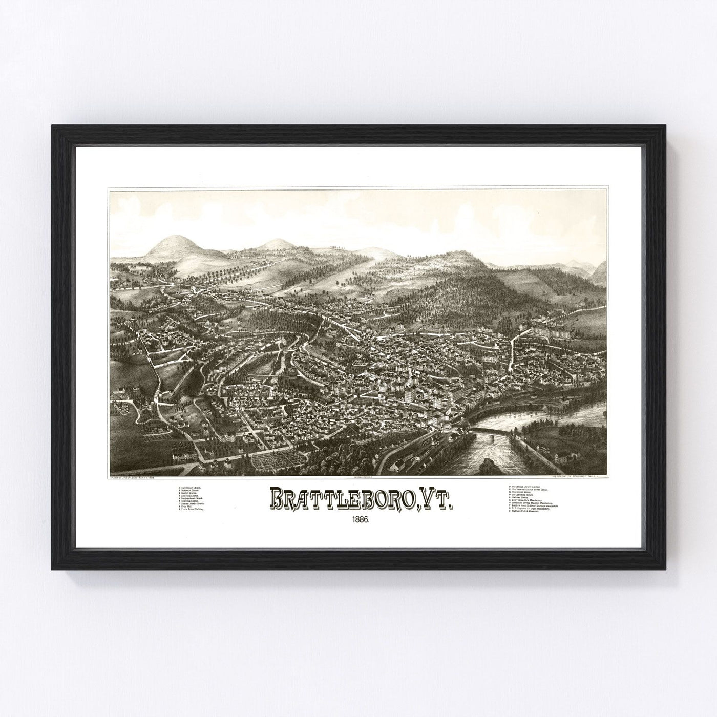 Brattleboro Vintage Map 1886
