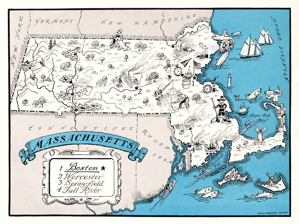Vintage Map of Massachusetts 1931 print style example