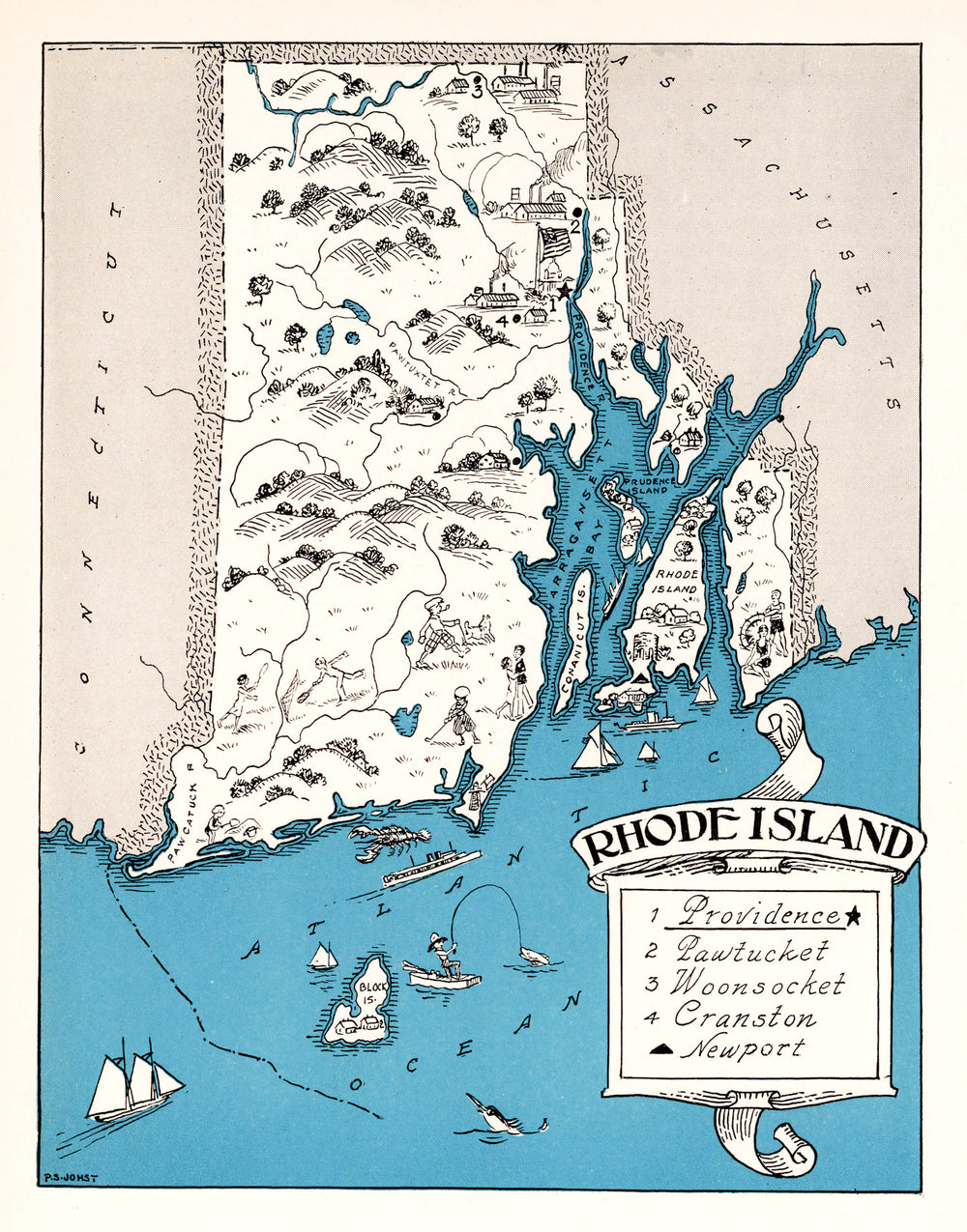 Vintage Map of Rhode Island 1931 print style example