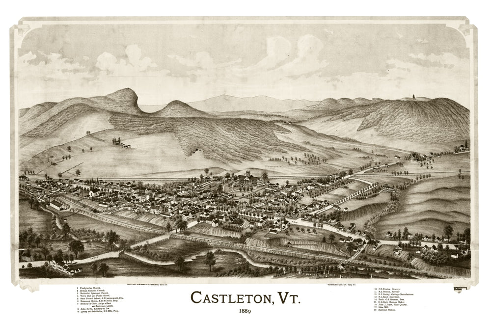 Vintage Map of Castleton, Vermont 1886 print style example