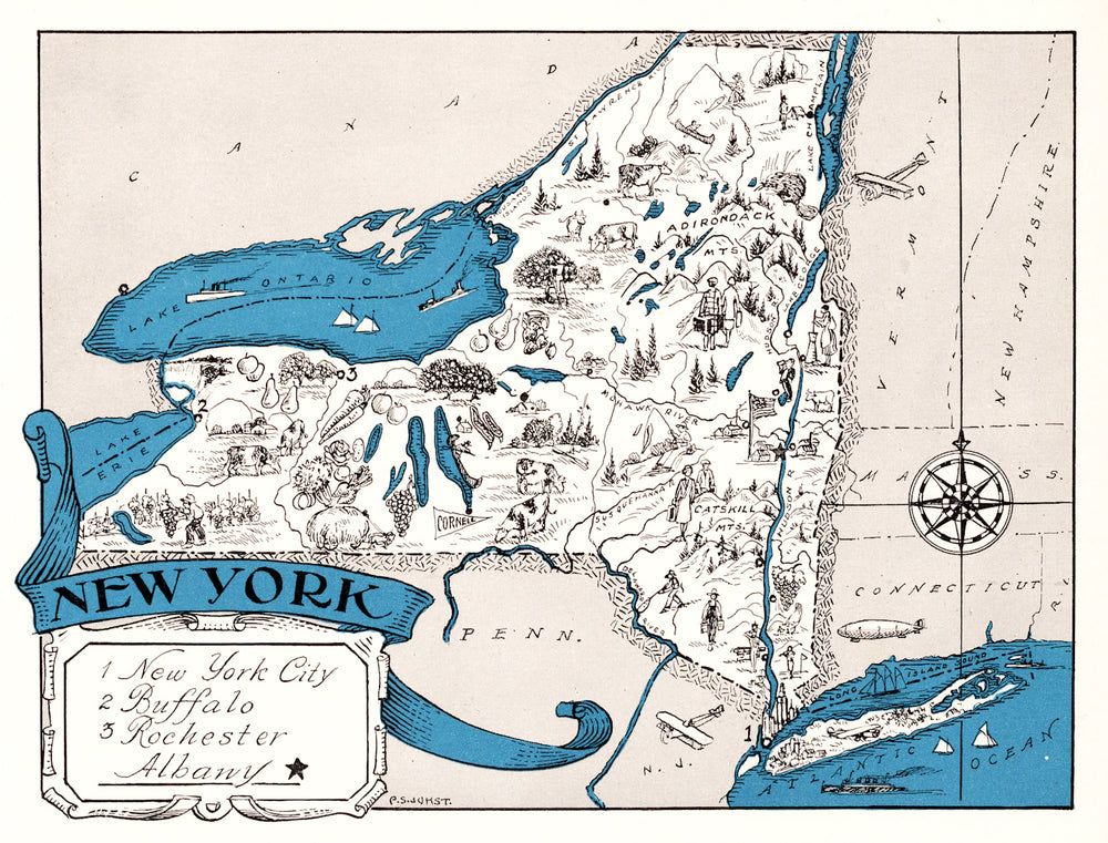 Vintage Map of New York 1931 print style example