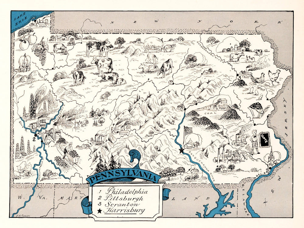 Vintage Map of Pennsylvania 1931 print style example