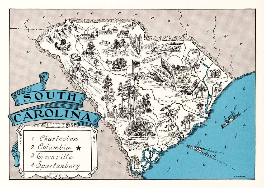 Vintage Map of South Carolina 1931 print style example