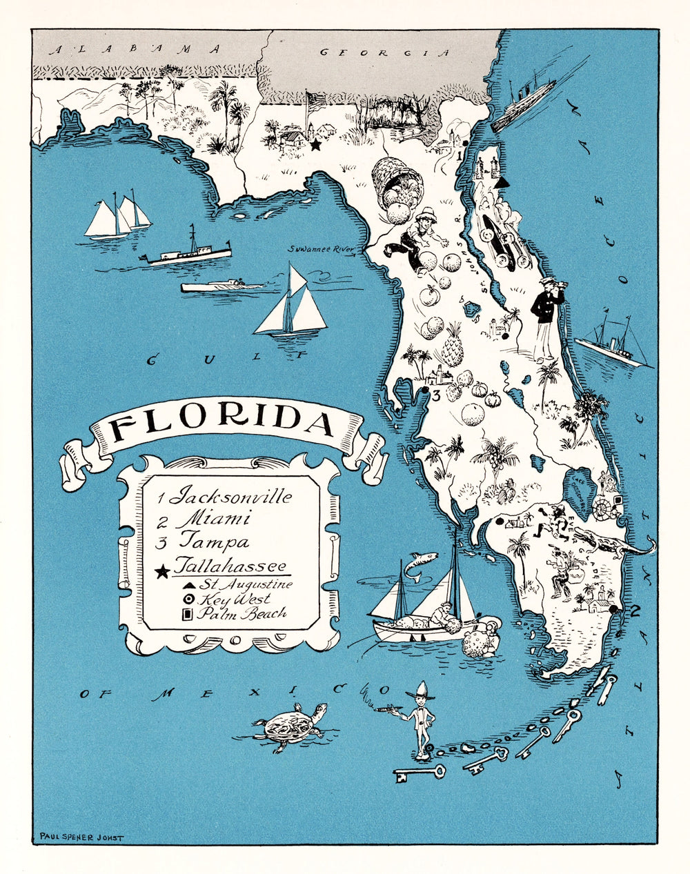 Vintage Map of Florida 1931 print style example