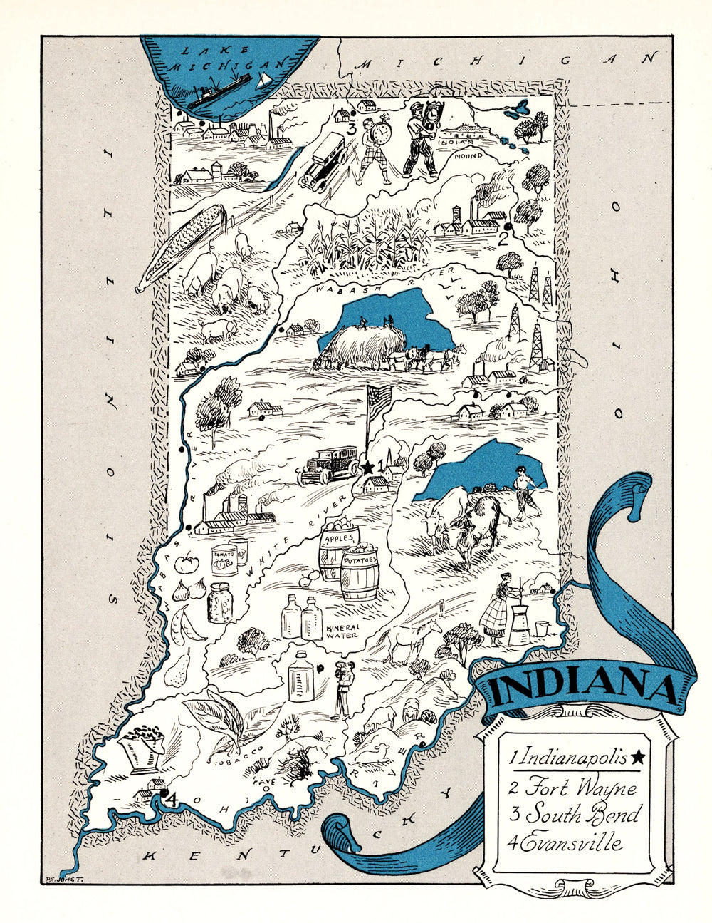 Vintage Map of Indiana 1931 print style example