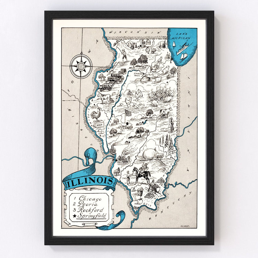 Illinois Vintage Map 1931