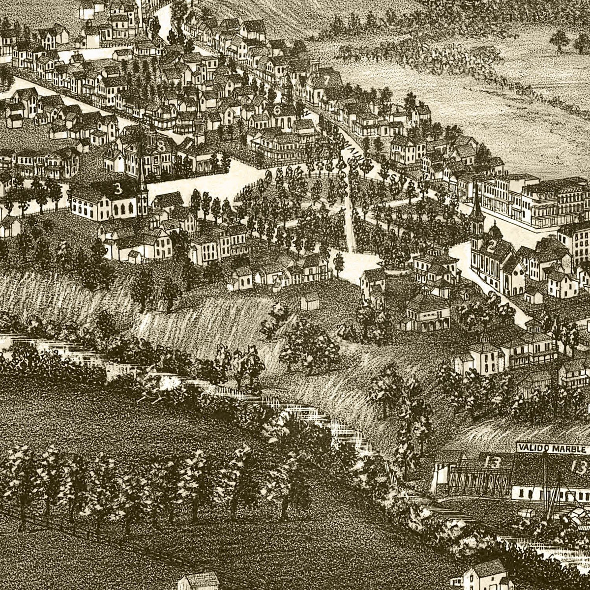 Restored historic details from the 1886 city map of Fair Haven, Vermont
