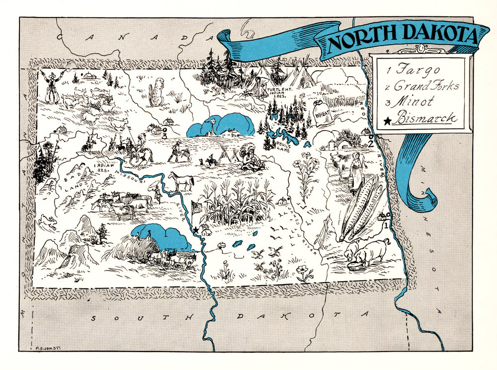 Vintage Map of North Dakota 1931 print style example