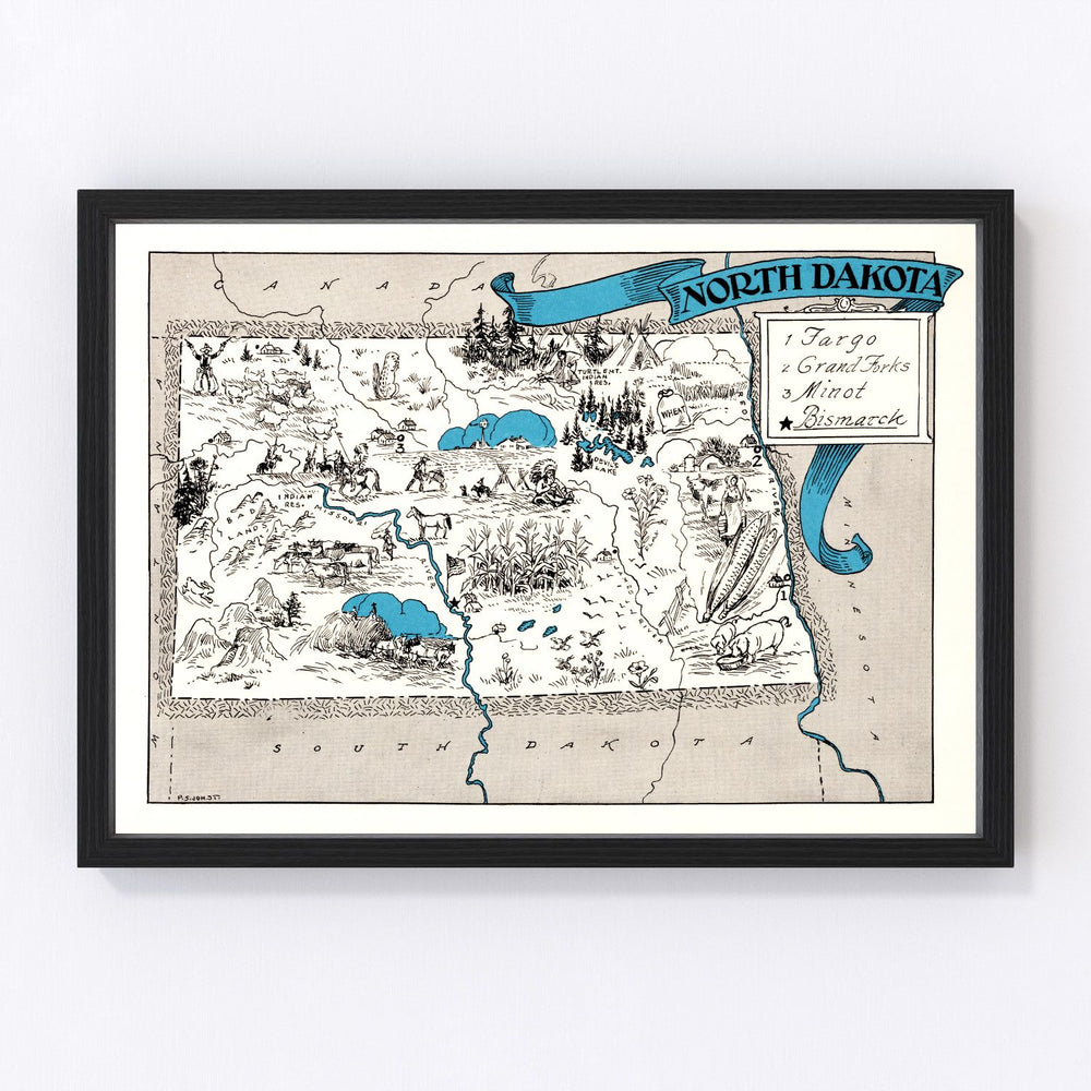 North Dakota Vintage Map 1931