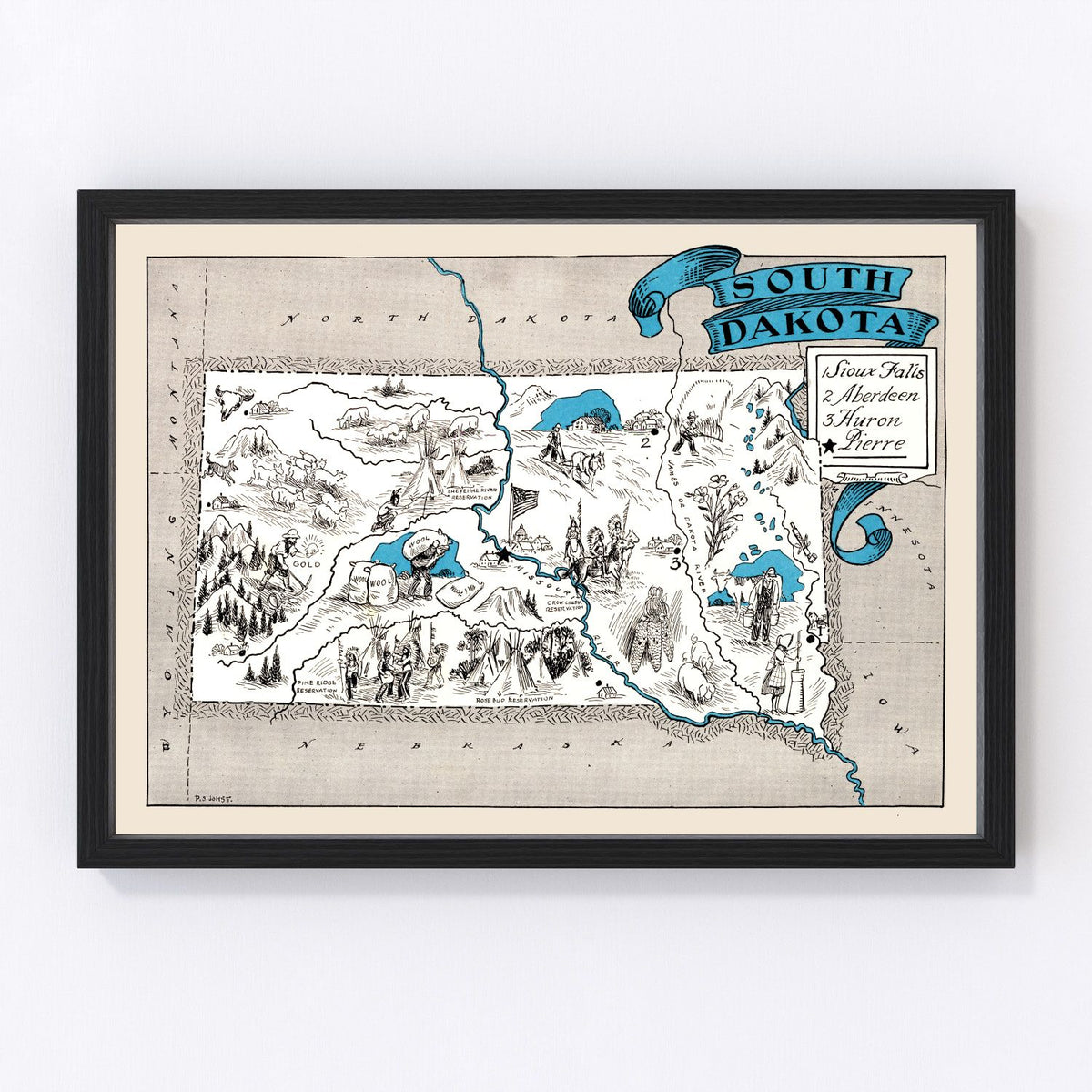 South Dakota Vintage Map 1931