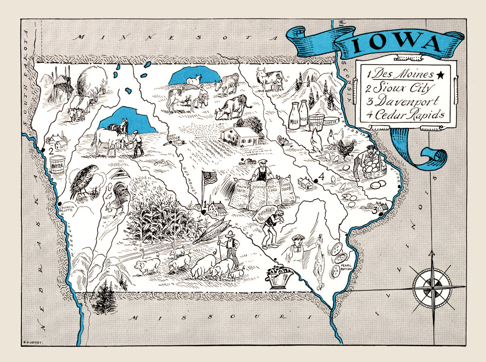 Vintage Map of Iowa 1931 print style example