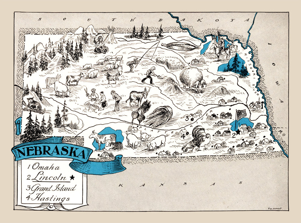 Vintage Map of Nebraska 1931 print style example