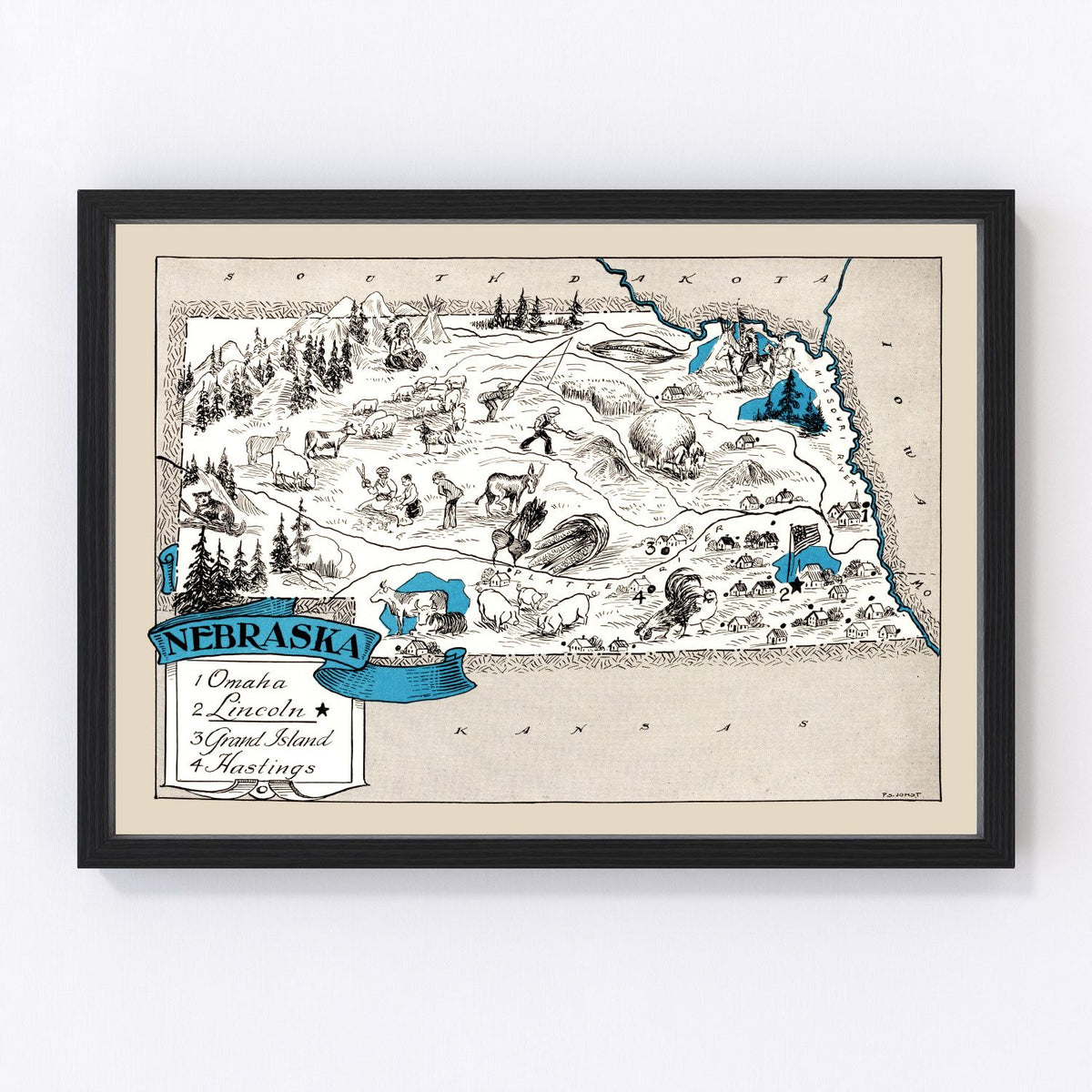 Nebraska Vintage Map 1931