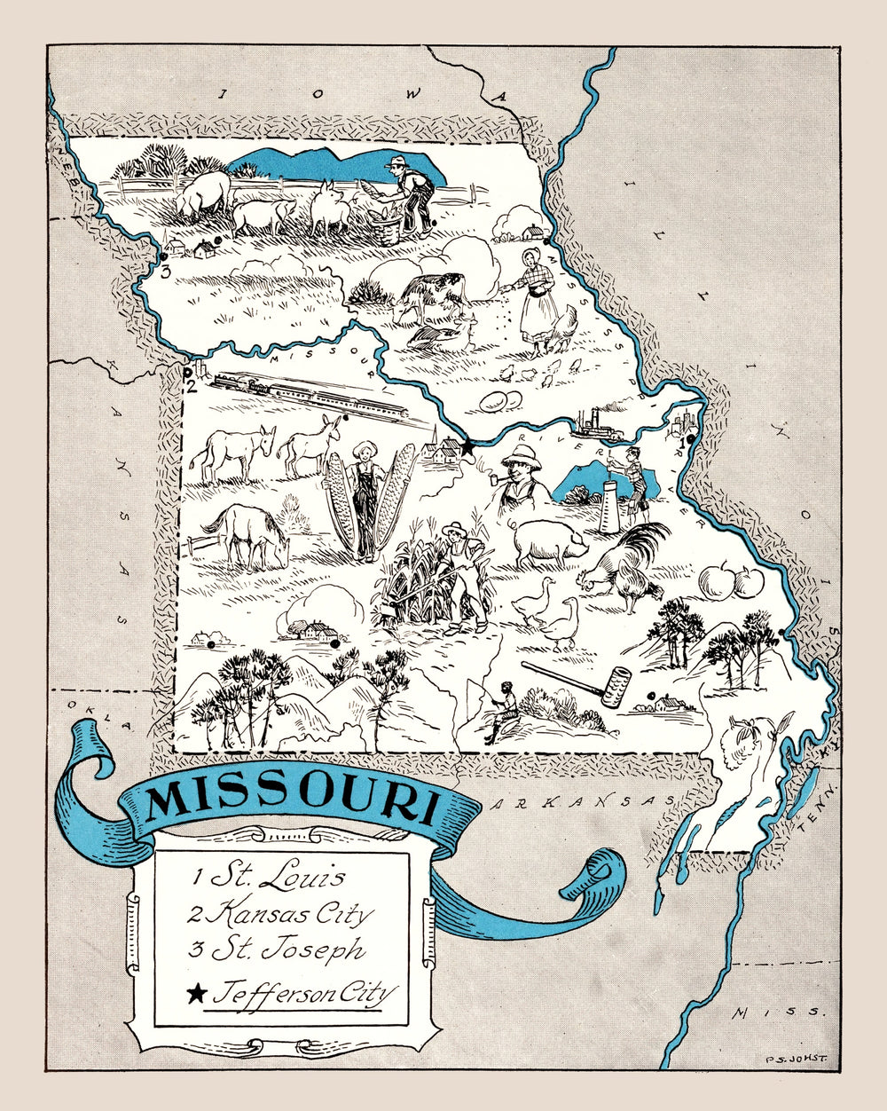 Vintage Map of Missouri 1931 print style example