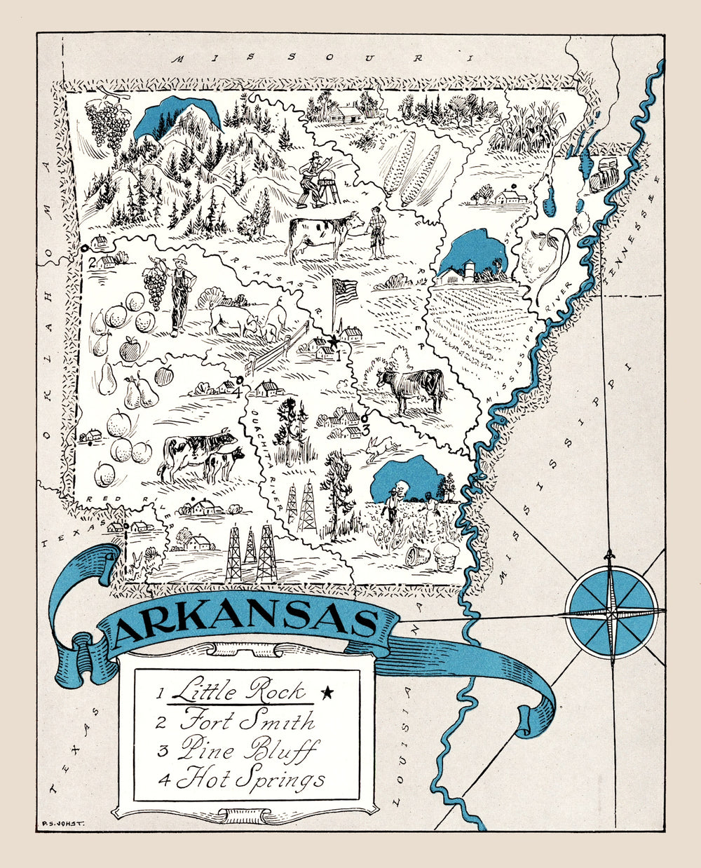 Vintage Map of Arkansas 1931 print style example
