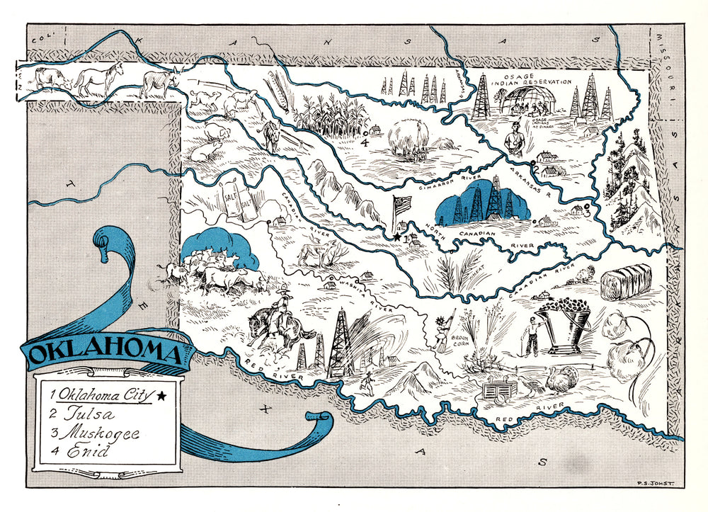 Vintage Map of Oklahoma 1931 print style example