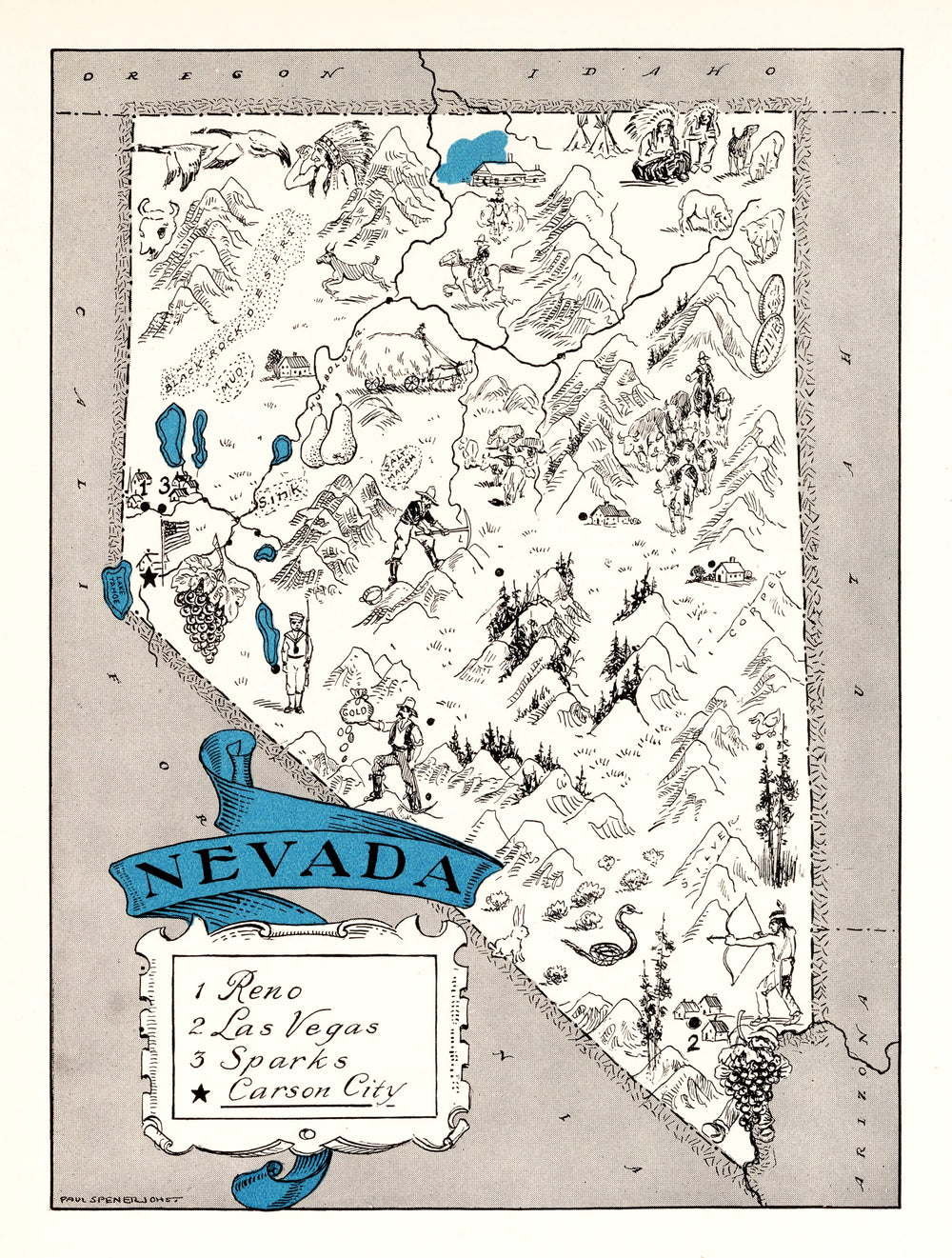 Vintage Map of Nevada 1931 print style example