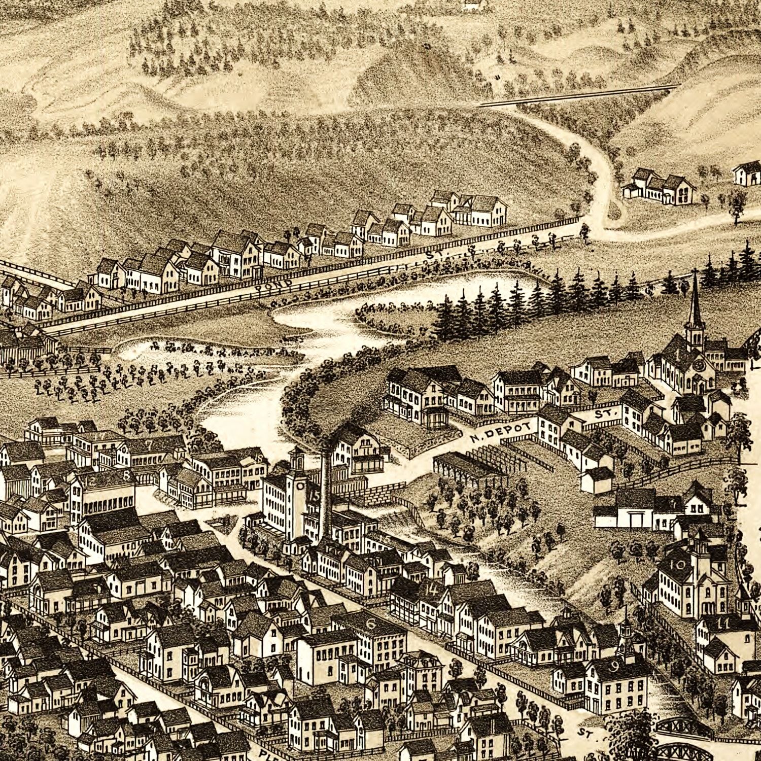 Restored historic details from the 1885 city map of Ludlow, Vermont