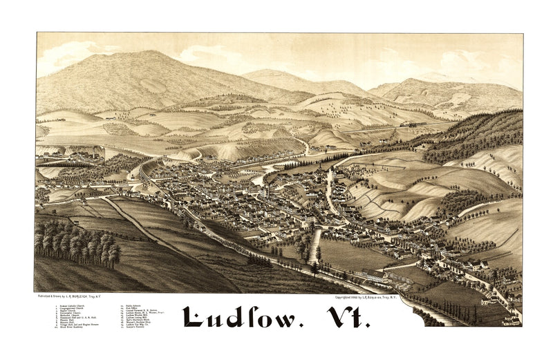 Size comparison using Vintage Map of Ludlow, Vermont 1885