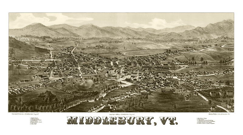 Size comparison using Vintage Map of Middlebury, Vermont 1886