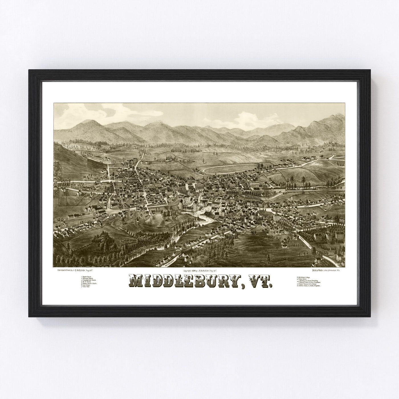 Middlebury Vintage Map 1886