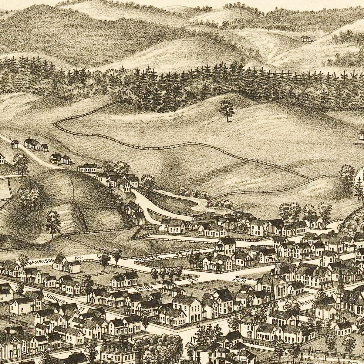 Restored historic details from the 1889 city map of Morrisville, Vermont