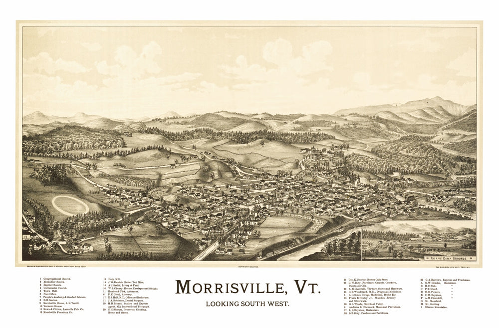 Vintage Map of Morrisville, Vermont 1889 print style example