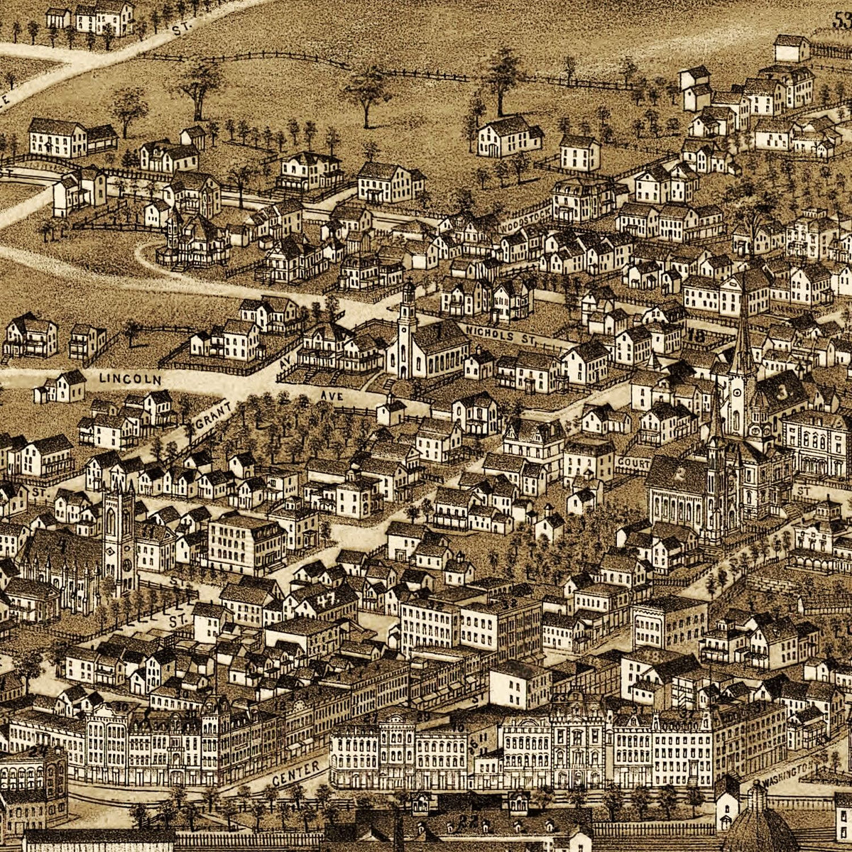 Restored historic details from the 1885 city map of Rutland, Vermont