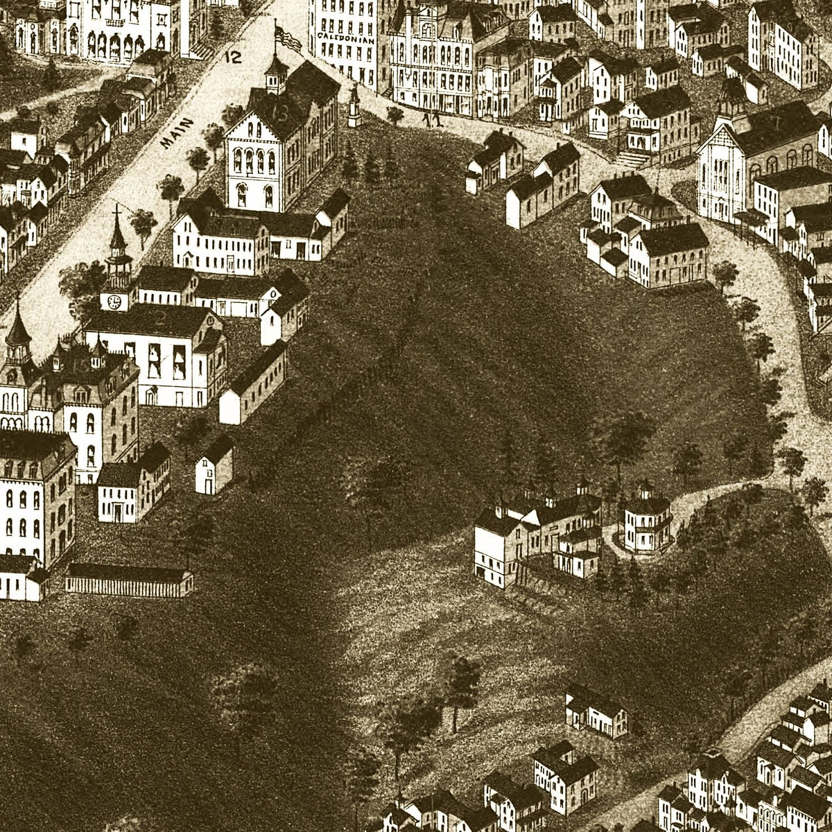 Restored historic details from the 1884 city map of St. Johnsbury, Vermont