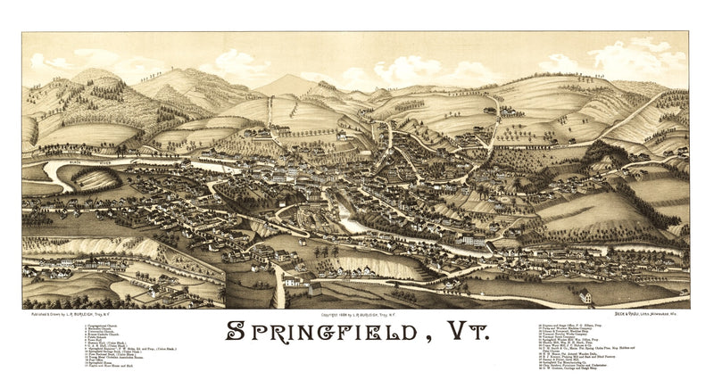 Size comparison using Vintage Map of Springfield, Vermont 1886
