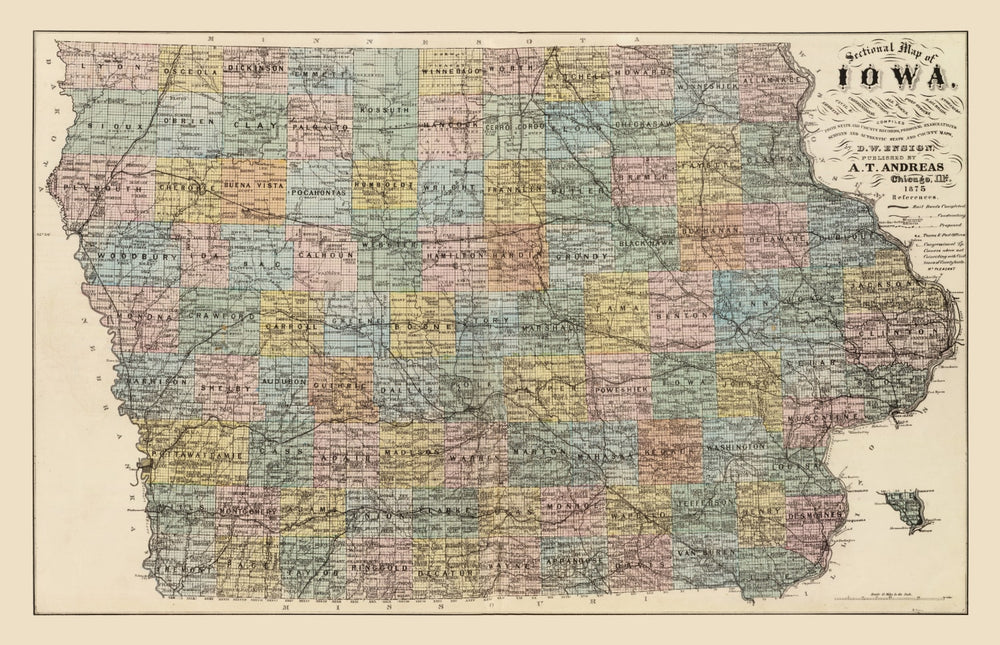 Vintage Map of Iowa 1875 print style example