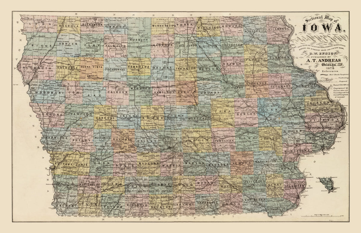 Preview of Vintage Map of Iowa 1875