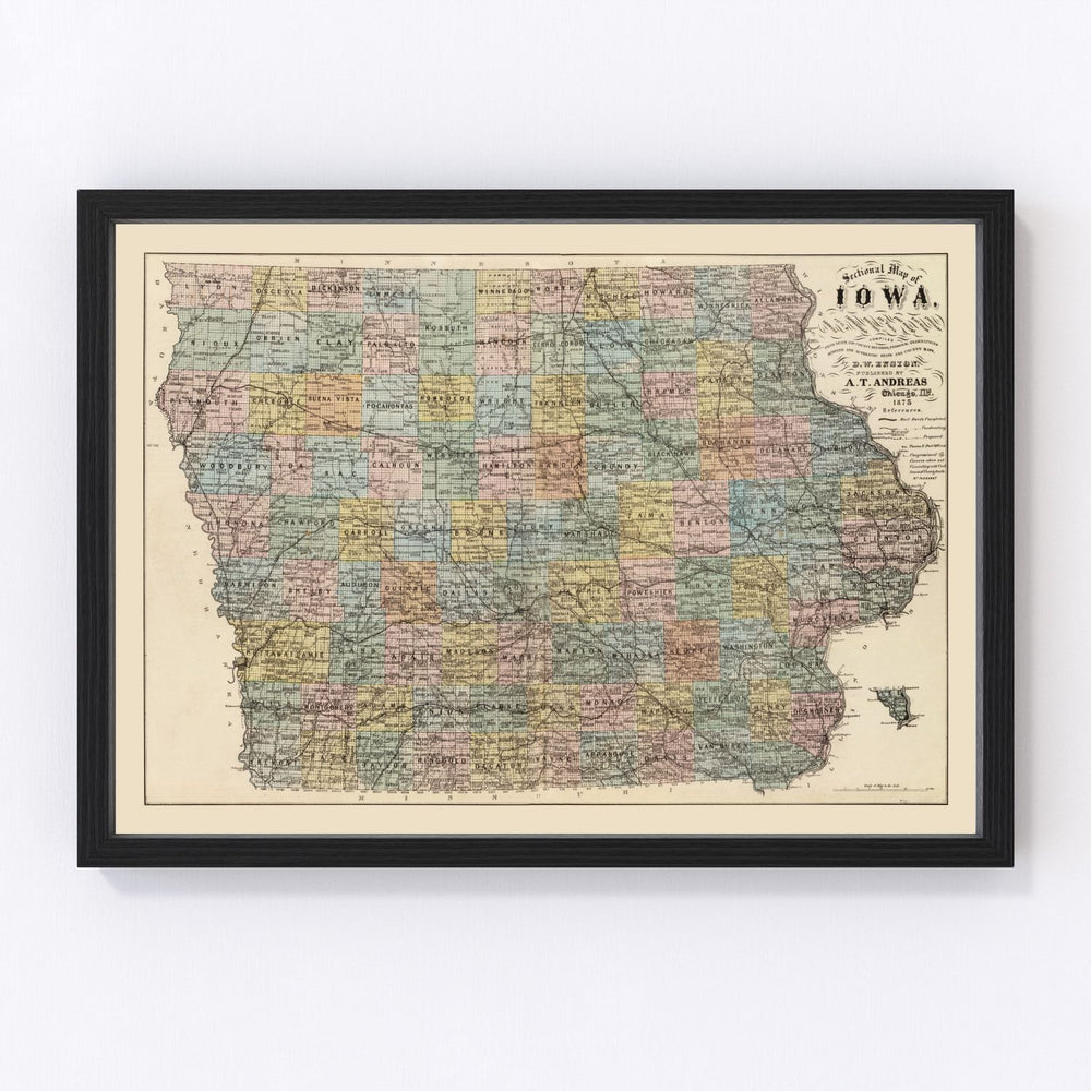 Iowa Vintage Map 1875
