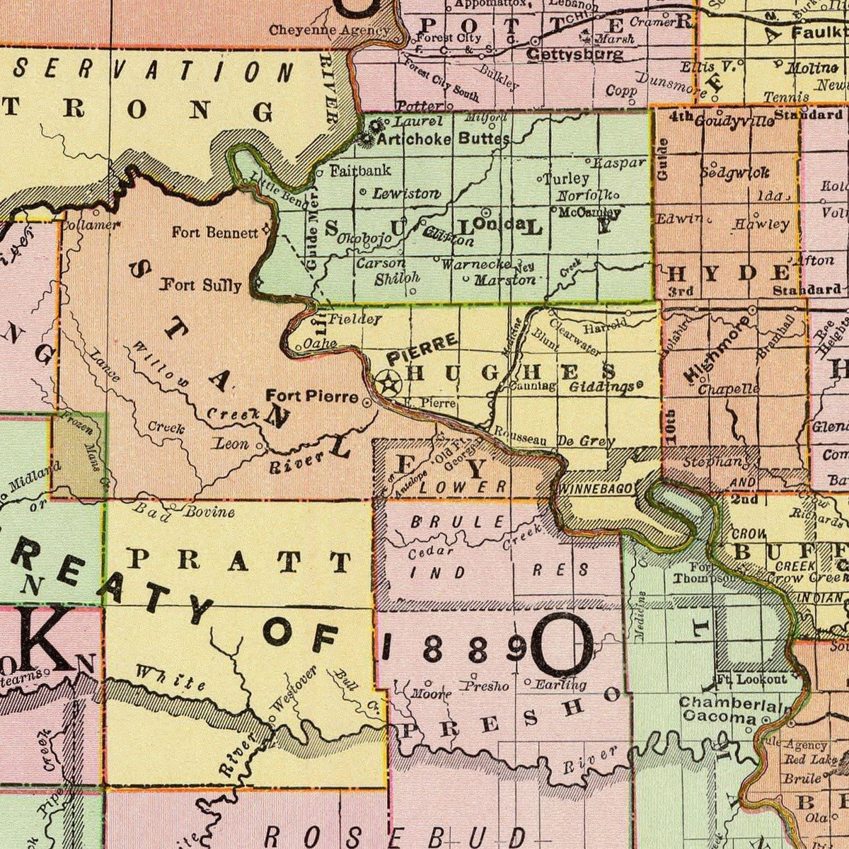 Restored historic details from the 1897 state map of South Dakota, South Dakota