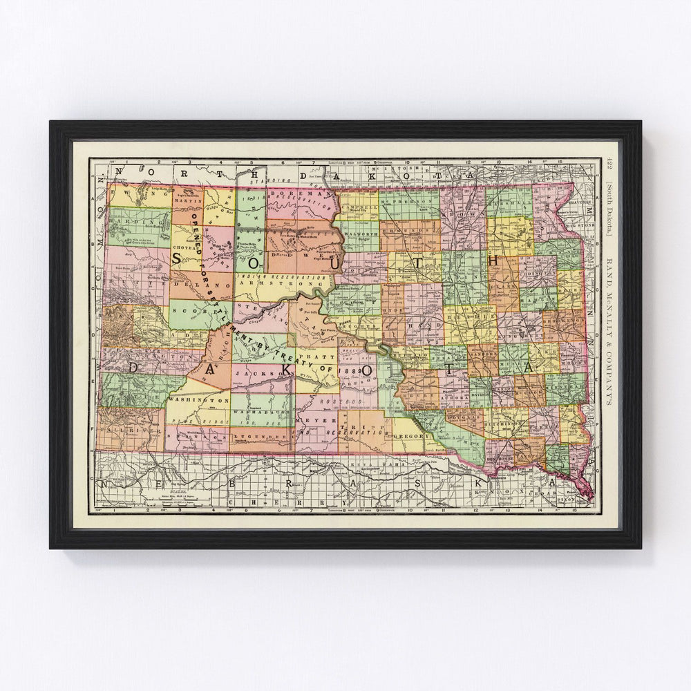 South Dakota Vintage Map 1897
