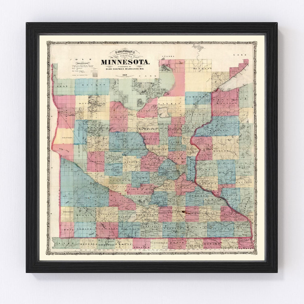 Minnesota Vintage Map 1868
