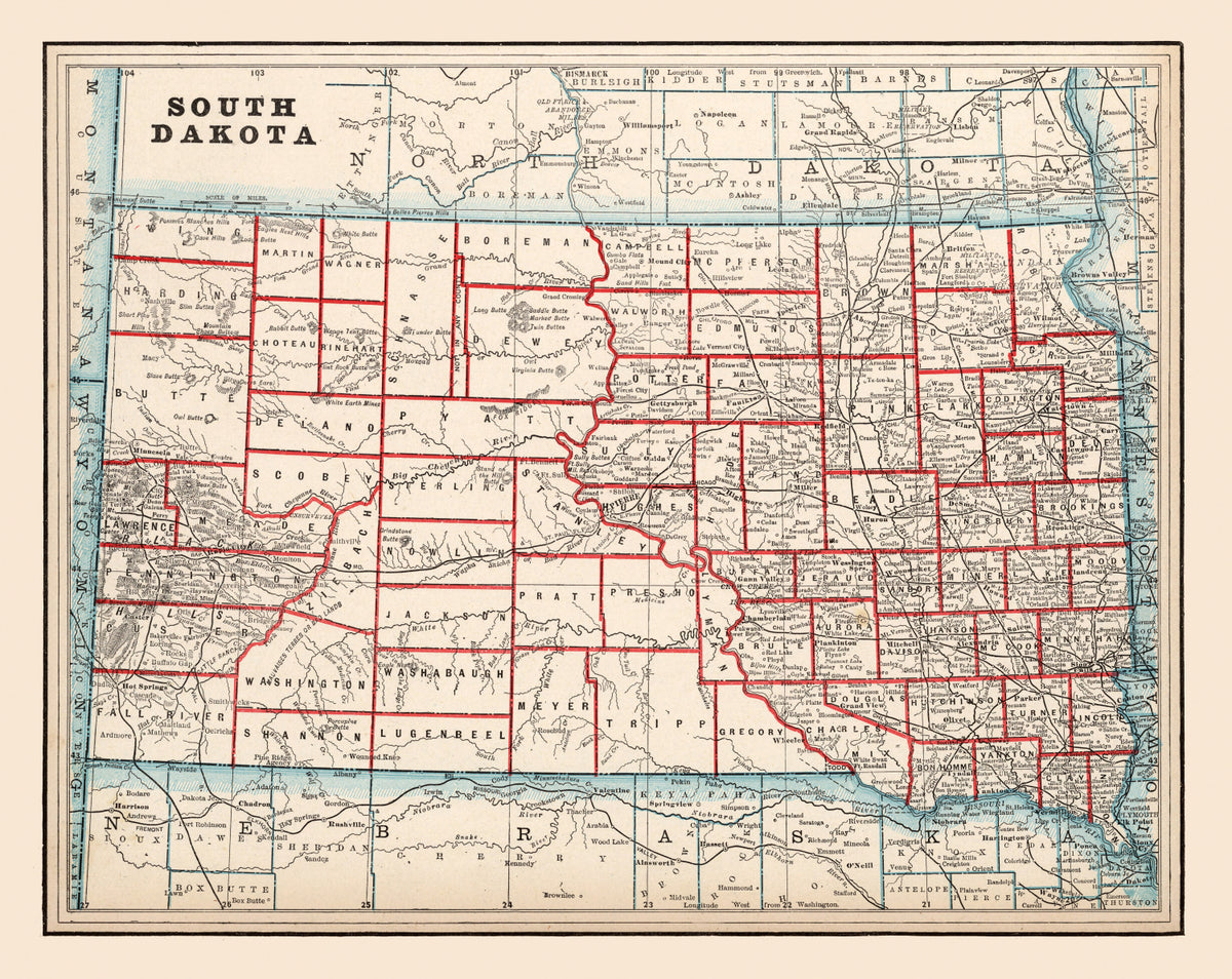 Preview of Vintage Map of South Dakota 1893