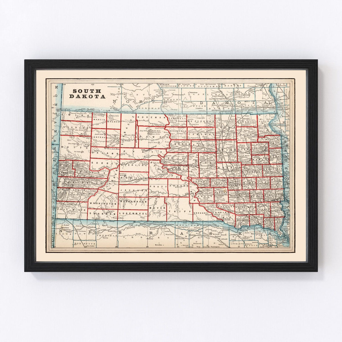 South Dakota Vintage Map 1893