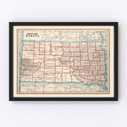 South Dakota Vintage Map 1893