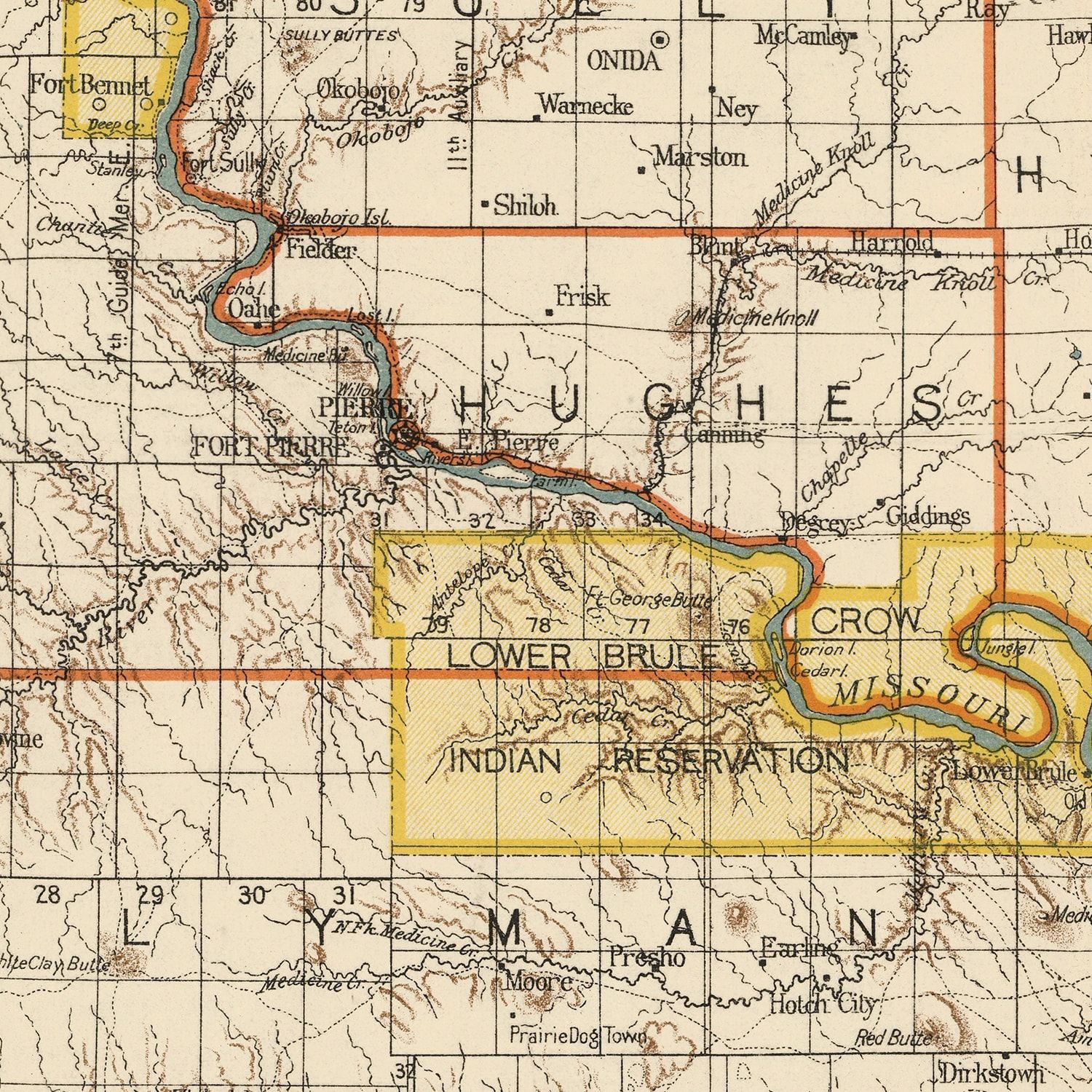 Restored historic details from the 1901 state map of South Dakota, South Dakota