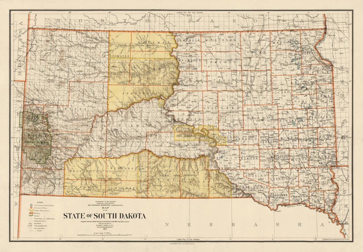Preview of Vintage Map of South Dakota 1901
