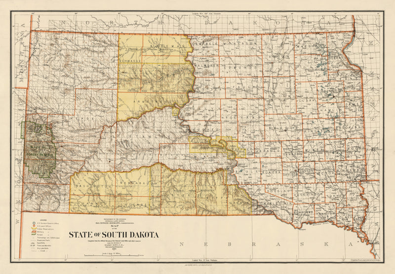 Size comparison using Vintage Map of South Dakota 1901