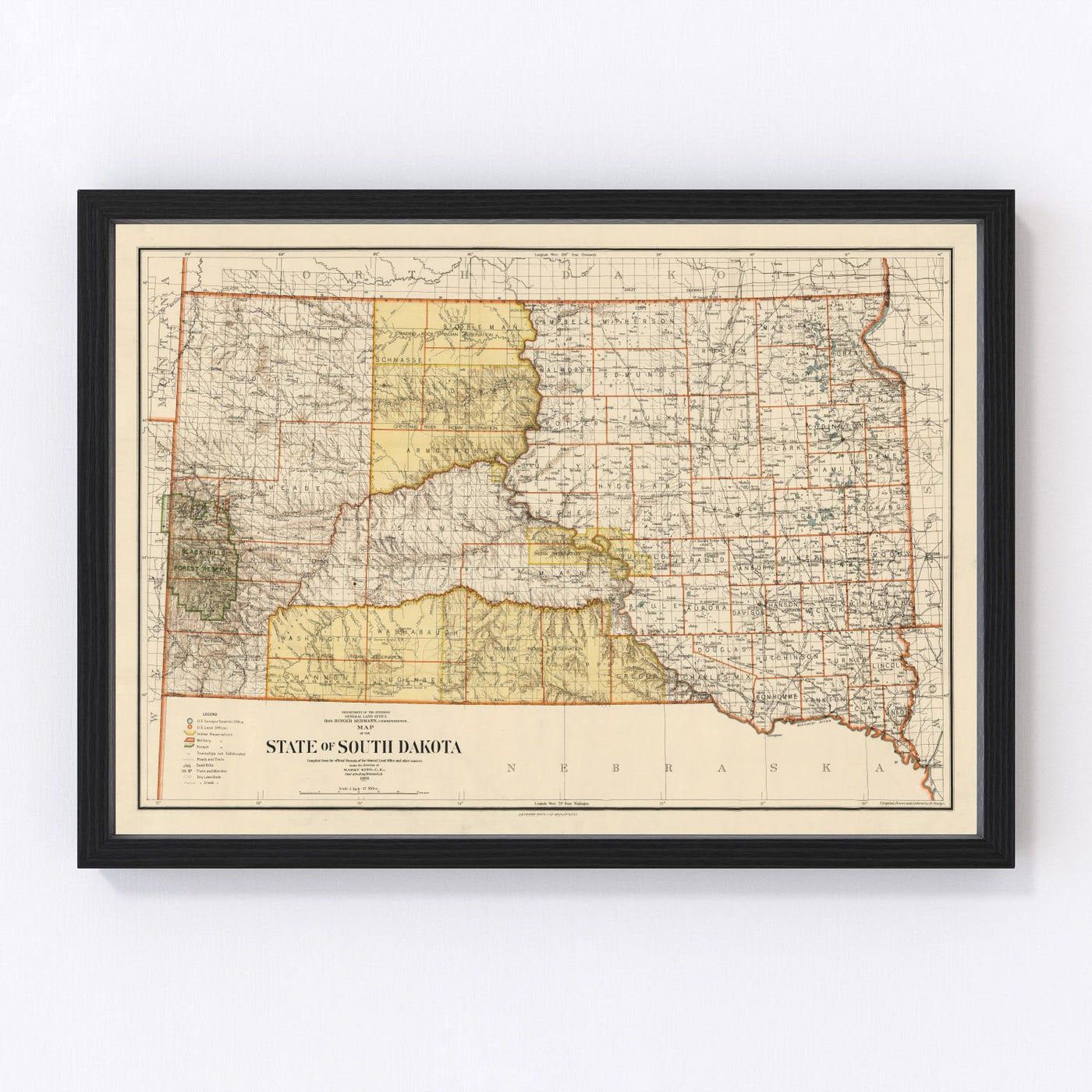 South Dakota Vintage Map 1901