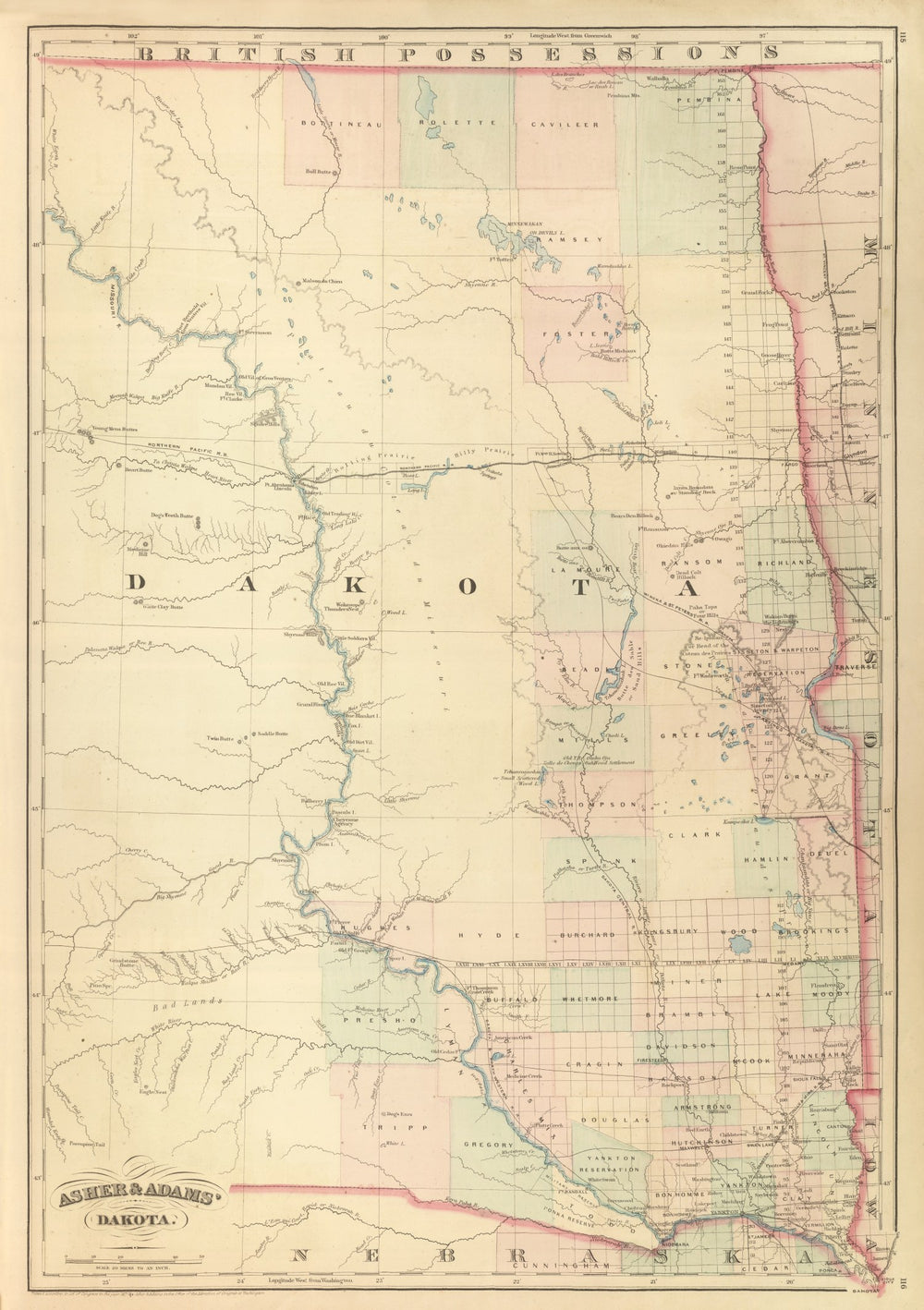 Vintage Map of Dakota Territory 1875 print style example