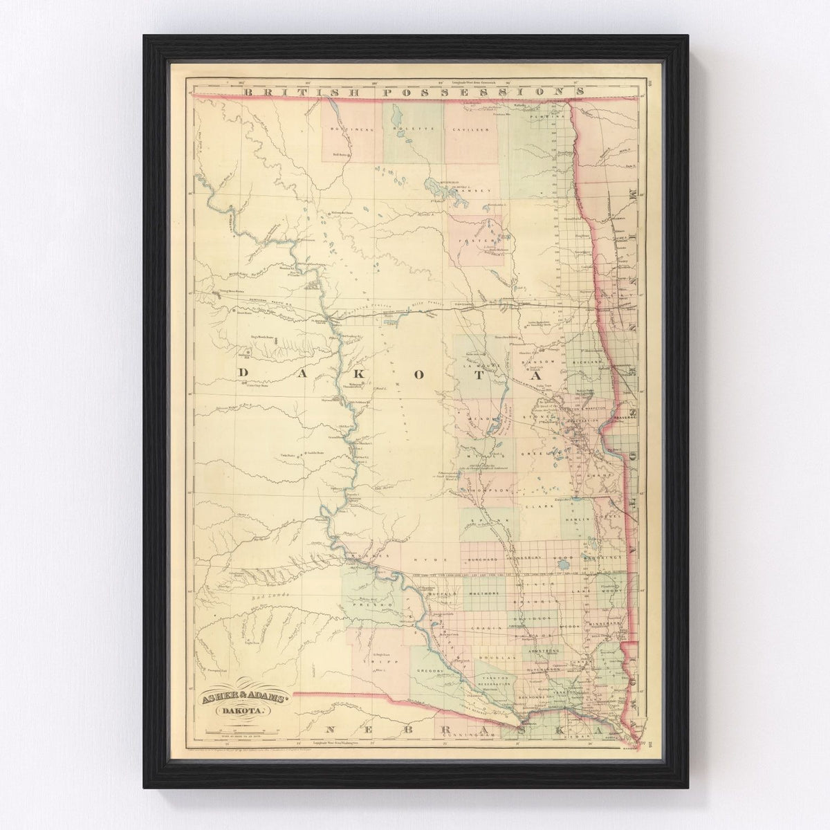South Dakota, North Dakota Vintage Map 1875