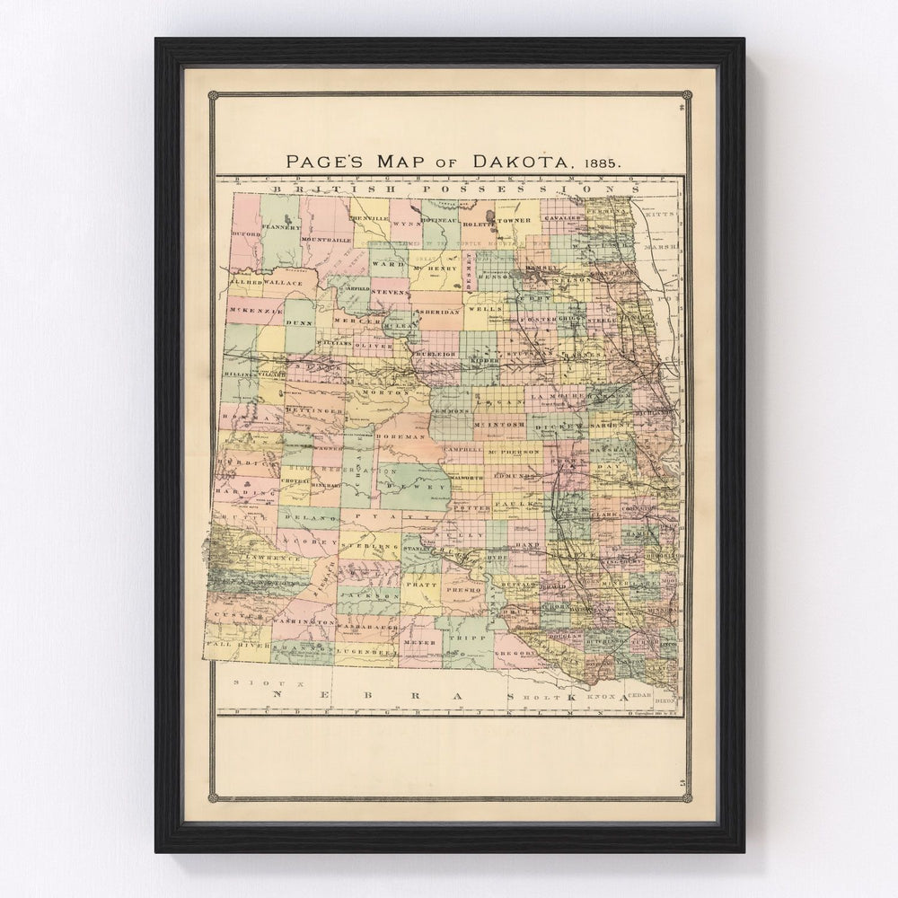 South Dakota, North Dakota Vintage Map 1885